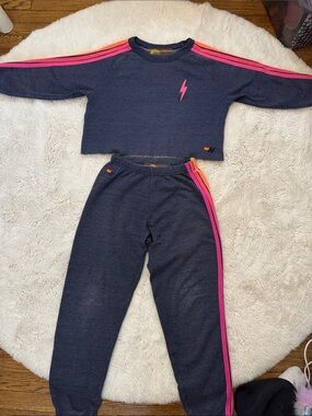 Girls' Avaitor Nation Set!! Navy Jogger Pants with Pink & Neon Stripe Accent